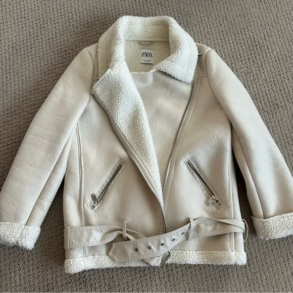 Zara Off-White Shearling Jacket coat - Picture 5 of 10